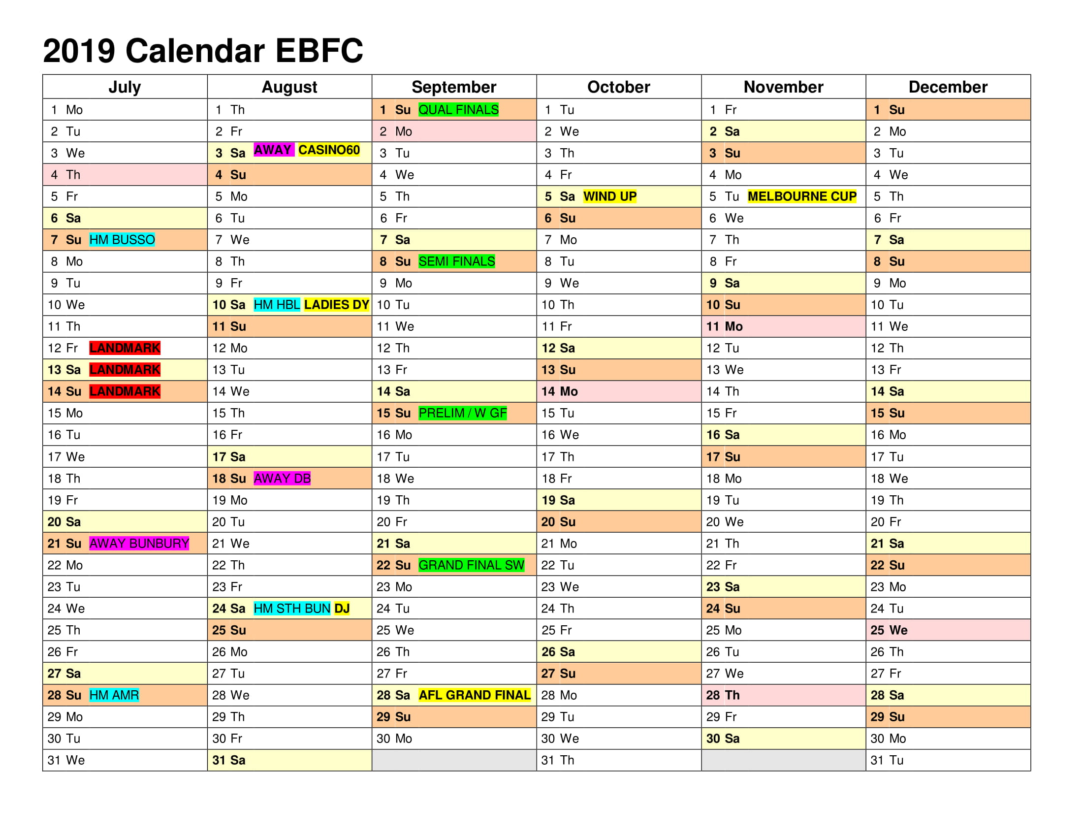 Social Calendar – Eaton Football Club